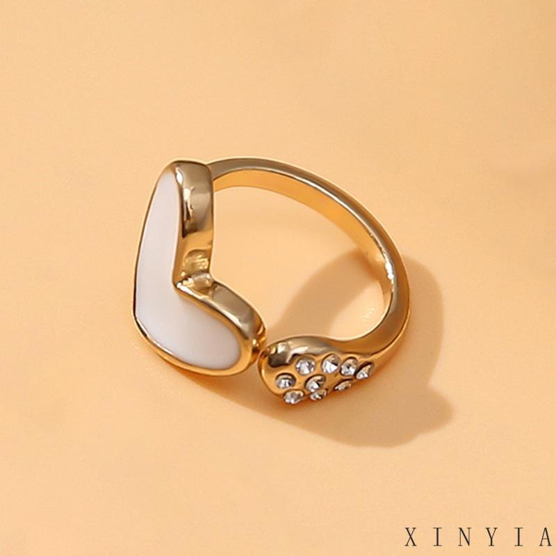 COD✨1 Pcs Cincin Model Terbuka Adjustable Desain Hati Hias Berlian Imitasi Untuk Wanita