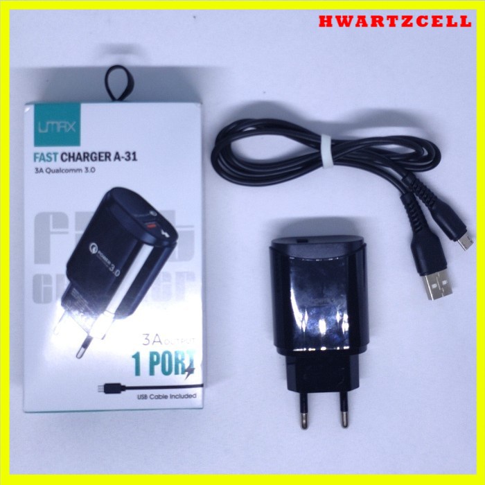 Charger Cas UMAX A31 Fast Charging Qualcomm QC 3.0 + kabel usb micro type c