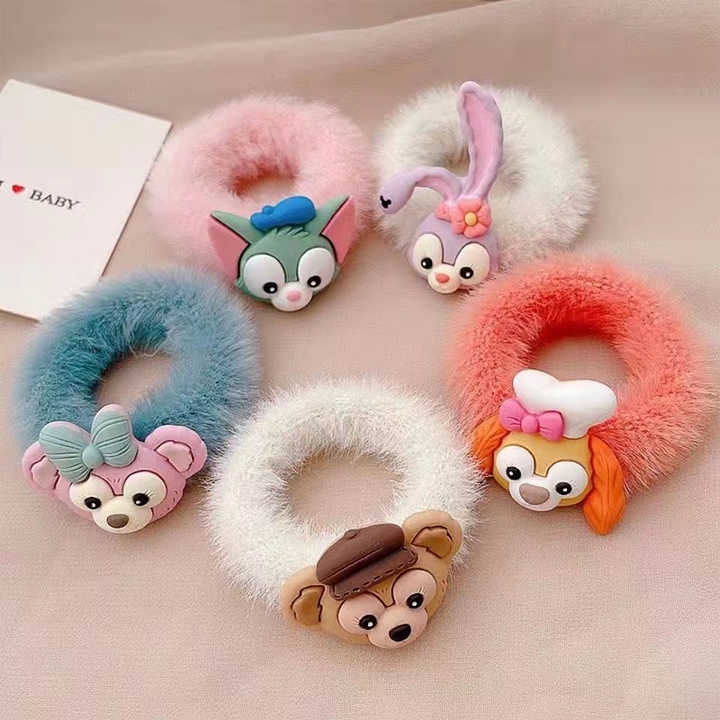 COD Jepit Rambut 1PCS  Klip Wanita Anak-anak  Korea  Bahan Plush Karet Motif Kartun Untuk Aksesoris simple murah Fashion