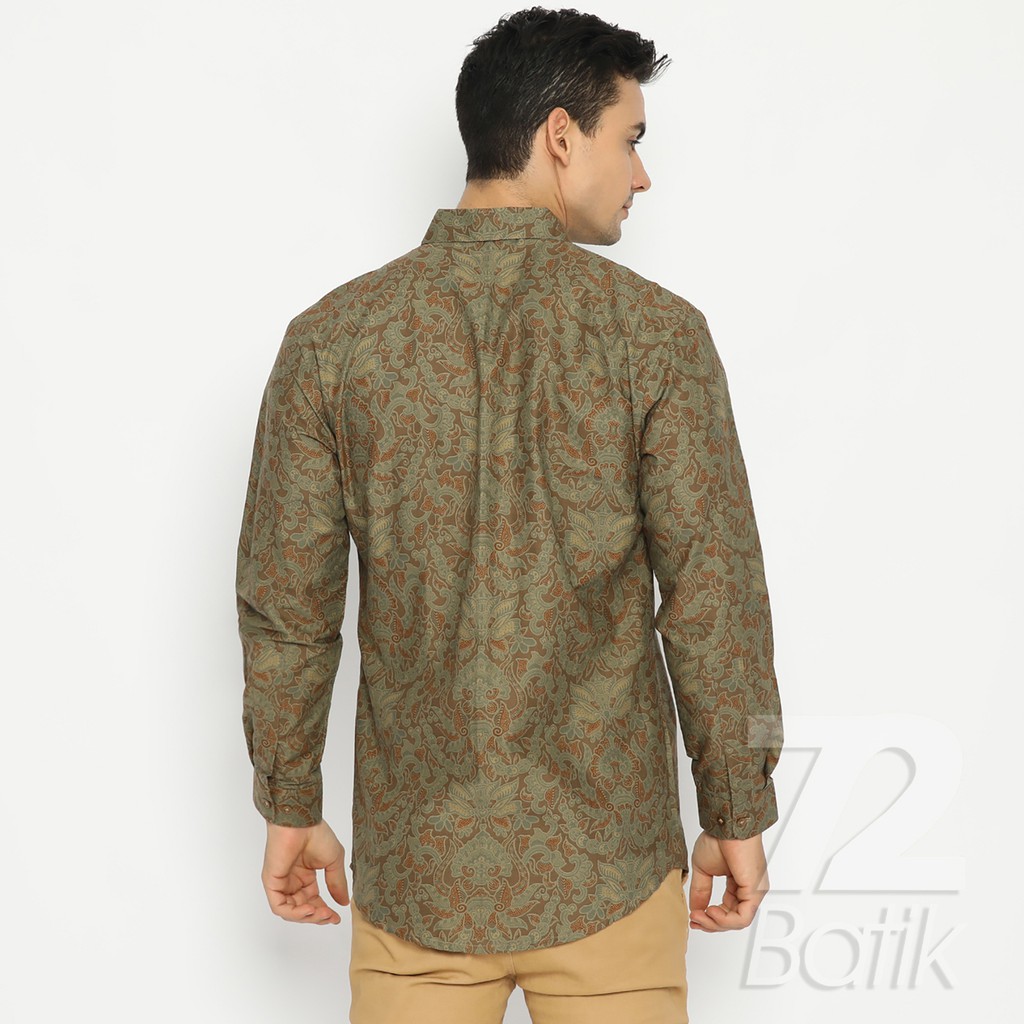 BATIK PRIA LENGAN PANJANG Kemeja Hem Slimfit Premium Motf Elegant Warna Hijau Alam 727513 Cap 72 - Baju Kemeja Atasan Pakaian Setelan Batik Pria Cowok Laki Laki Remaja Keluarga Kantor Lengan Panjang Modern Slimfit Slim Fit Premium Kekinian