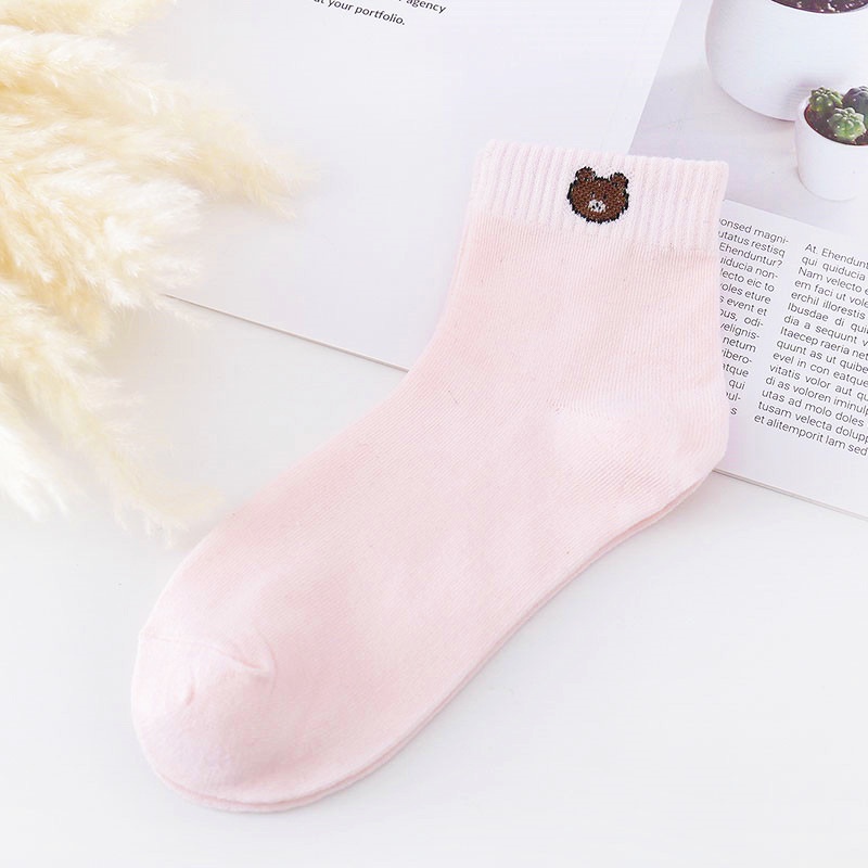 ❀ Chingu ❀ KK012 Kaos Kaki (Tanpa Kemasan) Wanita Panjang Diatas Mata Kaki Motif Bear Beruang Fashion Korea Women Sock Import Murah