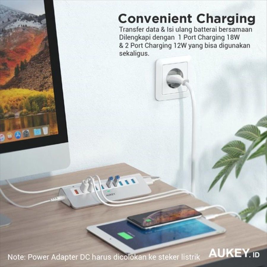 Aukey Adapter Hub 10 Port Aluminum Powered USB 500975 - CB-H6S