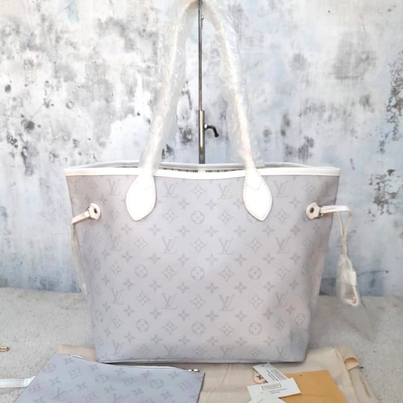 Tas Handbag Louis Vuitton Neverfull Monogram White Grey Limited Edition Nomor Seri Original Preloved