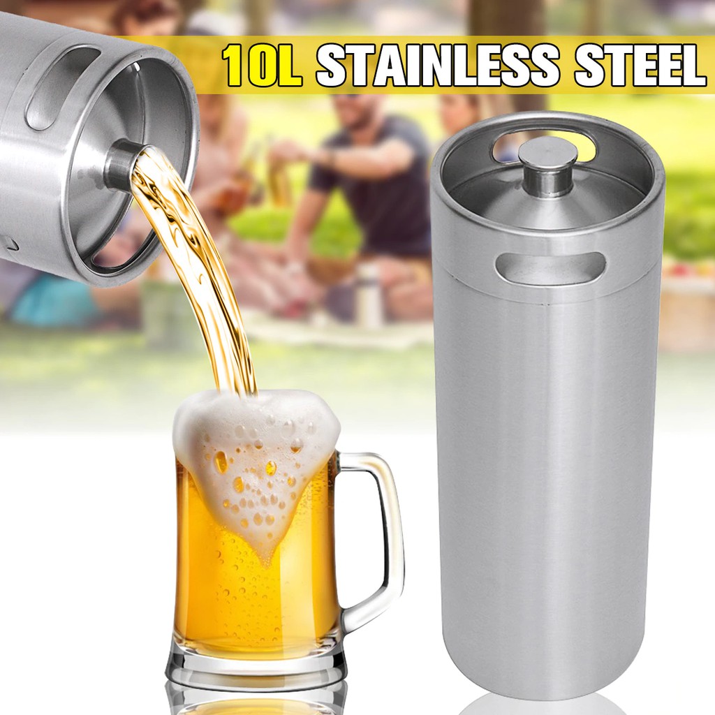 10L Premium Stainless Steel Homebrew Growler Mini Keg Beer Growler Leak Proof Top Lid Beer Bottle