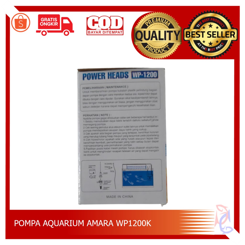 POMPA AIR AMARA WP 1200 FILTER AQUARIUM POMPA KECIL AQUARIUM POMPA AIR HIDROPONIK POMPA AIR AQUARIUM