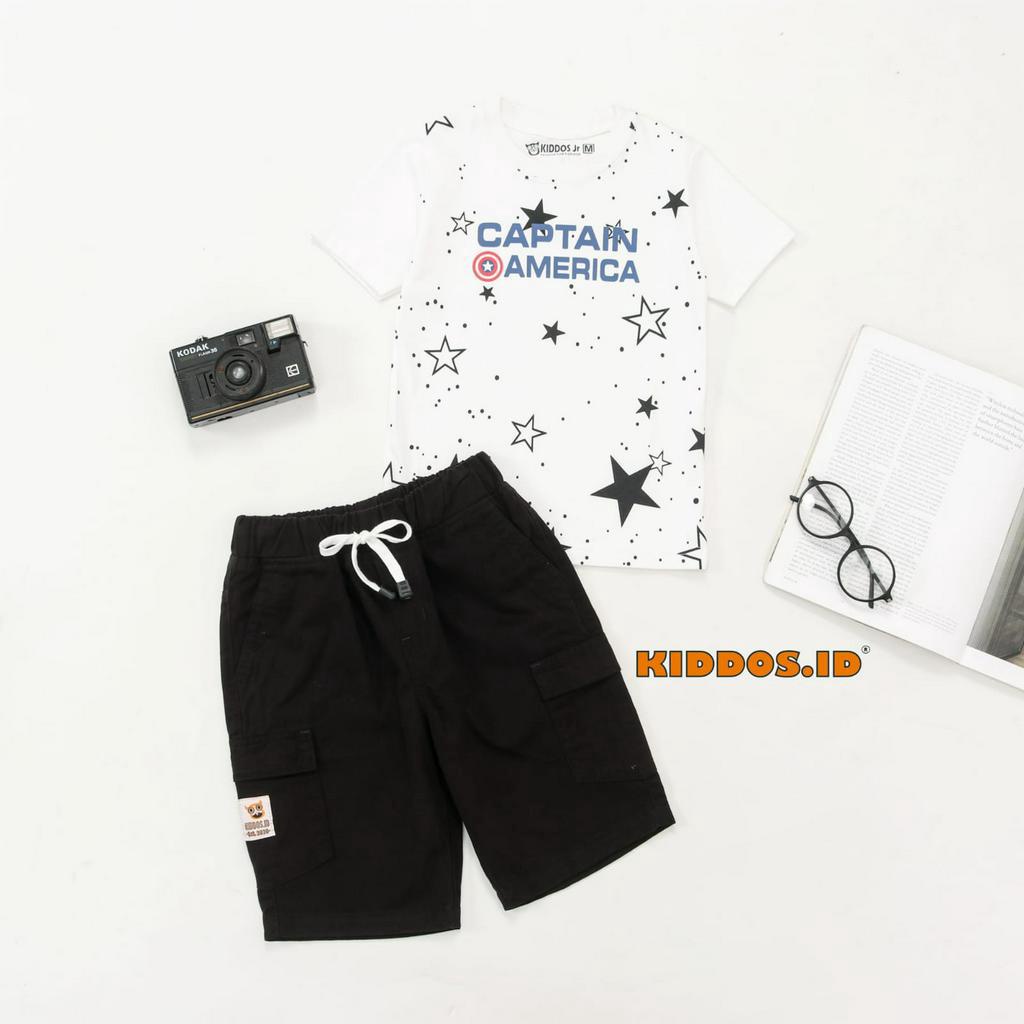 Setelan Kaos Anak Celana Pendek Chino Cargo Anak Laki Laki CAPTAIN AMERICA KIDDOS.ID