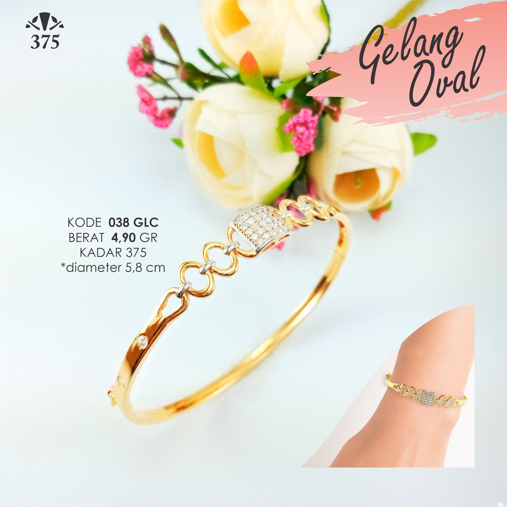 GELANG OVAL WANITA DEWASA EMAS ASLI VARIASI BATU RANTAI 038 GLC KADAR 375