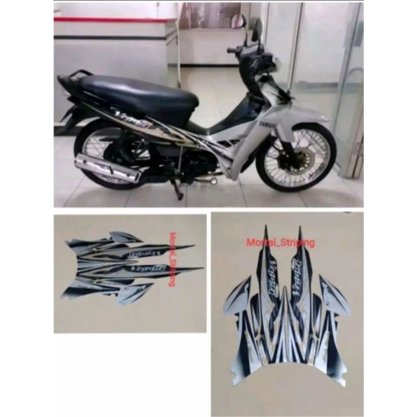 STICKER STRIPING FULL SET LIS LIST BODI YAMAHA MOTOR VEGA R NEW TAHUN 2009 2010 WARNA SILVER HITAM