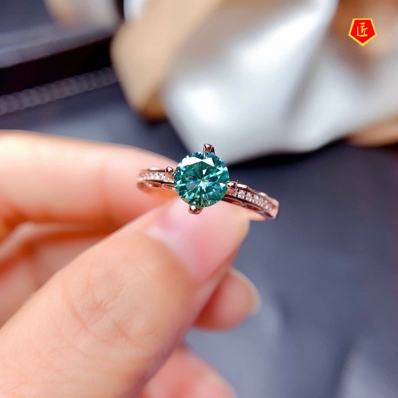 [Ready Stock]Simple New Four-Claw Green Moissanite Ring