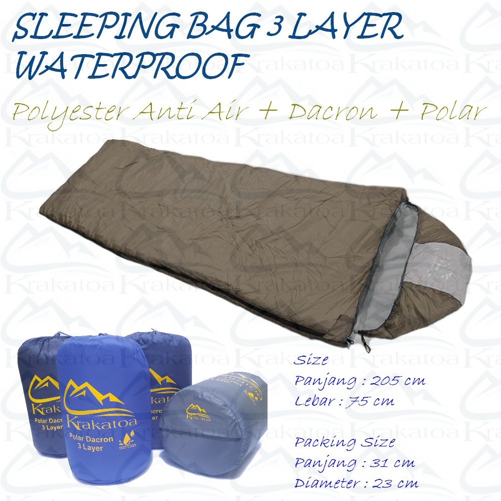 【Warna Dipilih】Sleeping Bag Polar Dacron SUPER 3 Layer WATERPROOF | Kantong WP SleepingBag Anti Air