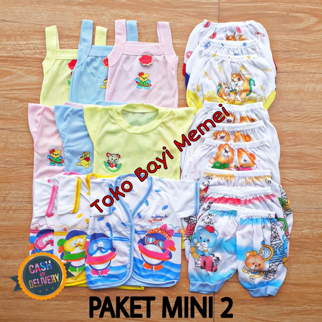 Paket baju bayi dan celana bayi MINI 3 isi 18 pcs bahan katun