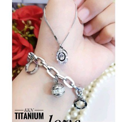 Set Perhiasan Silver Titanium Wanita Import 219224