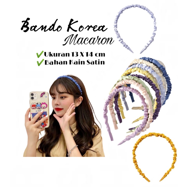 Bando Korea Makaron / Bando Aksesoris Rambut / Bando Kerut Korea / Bandana Scrunchie Satin