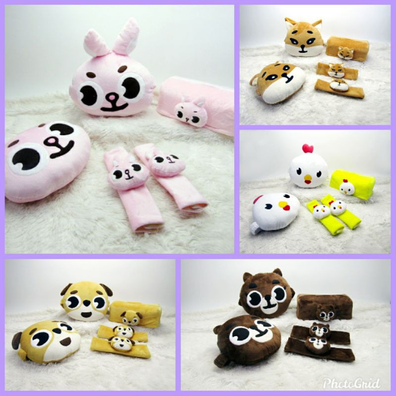 Bantal Mobil Denimalz Series set 3in1 bahan yelvo halus dan lembut