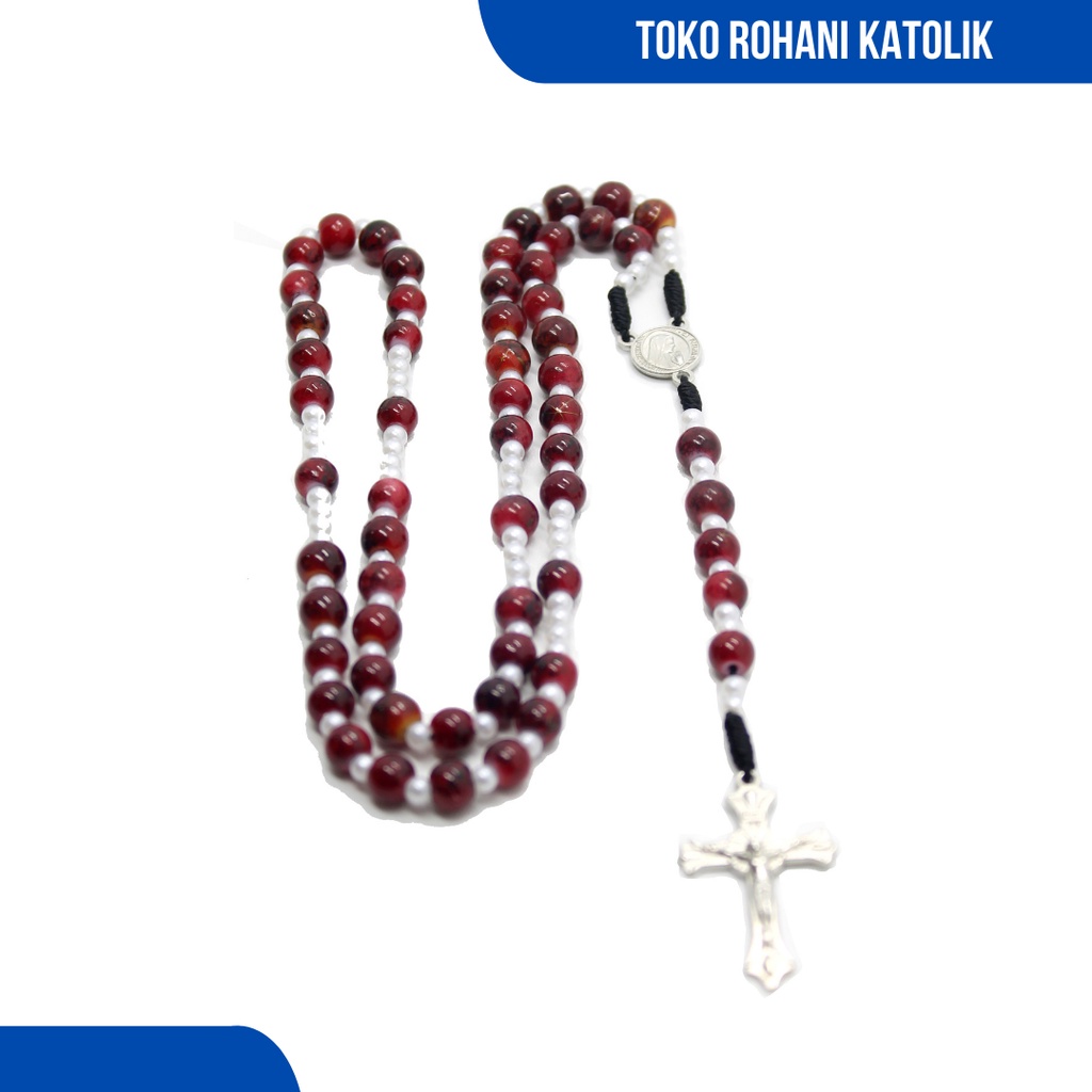 ROSARIO KALUNG BATU ALAM / KALUNG ROSARIO BATU BLOROK MAROON / KALUNG SALIB / SALIB ROSARIO / ROSARIO KATOLIK / KONTAS