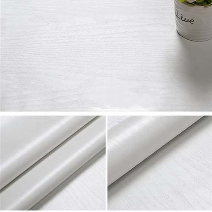 Wallpaper Sticker Dinding Putih Polos Serat Kayu