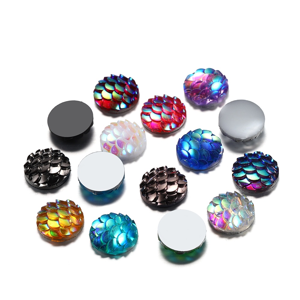 St.kunkka 50Pcs/Lot 10mm Resin Cabochon Ikan Skala Bentuk Patch Kecil DIY Membuat Perhiasan Perlengkapan Kerajinan Liontin