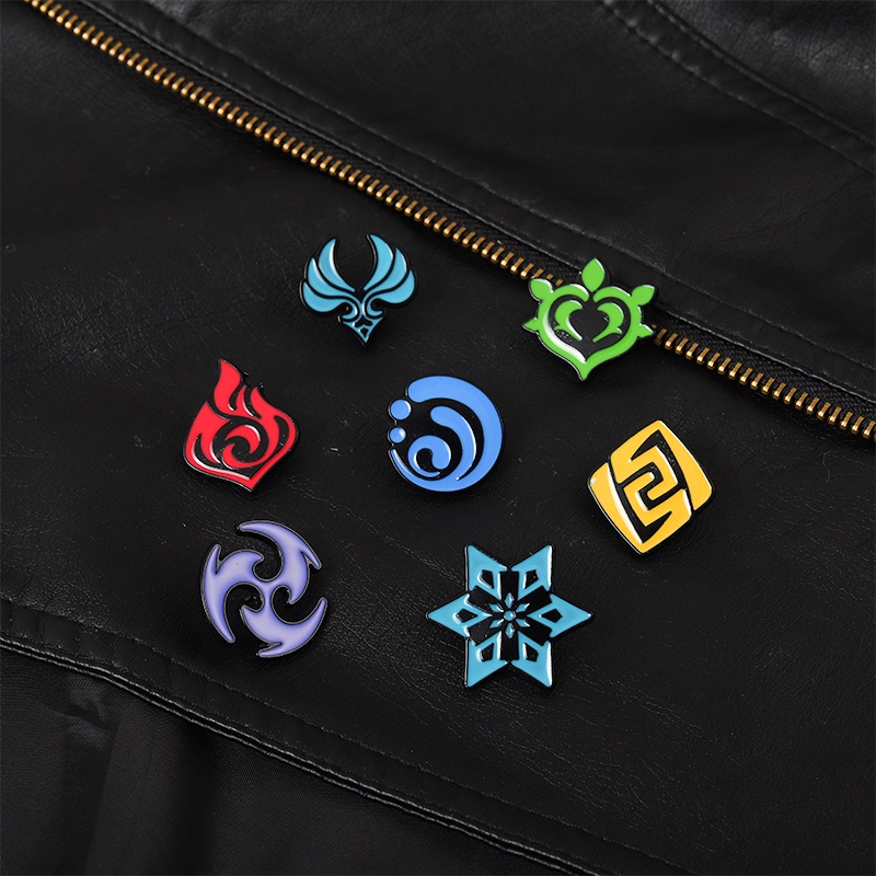 Bros Pin Enamel Desain Kartun Game Genshin 7 Element Untuk Koleksi