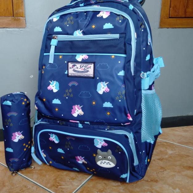 QFE Tas Ransel Sekolah Silver Girl Original Smiling Unicorn .