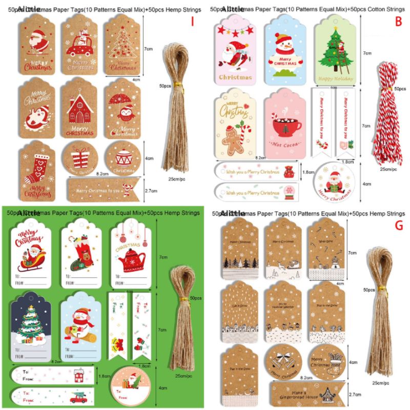 

little 50pcs Christmas Tags Kraft Paper Card Label Tag DIY Hang Tags Decor Gift Card .