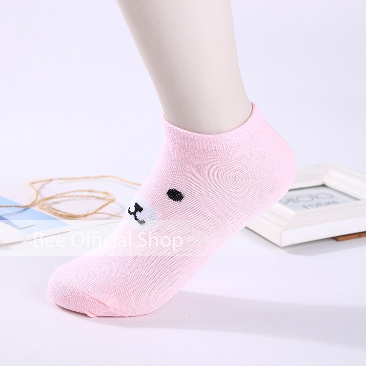 BEE - Kaos Kaki Motif Beruang Cute Kaoskaki Pendek Socks Fruit Fashion Wanita Korea Import SC 17-BEAR PINK