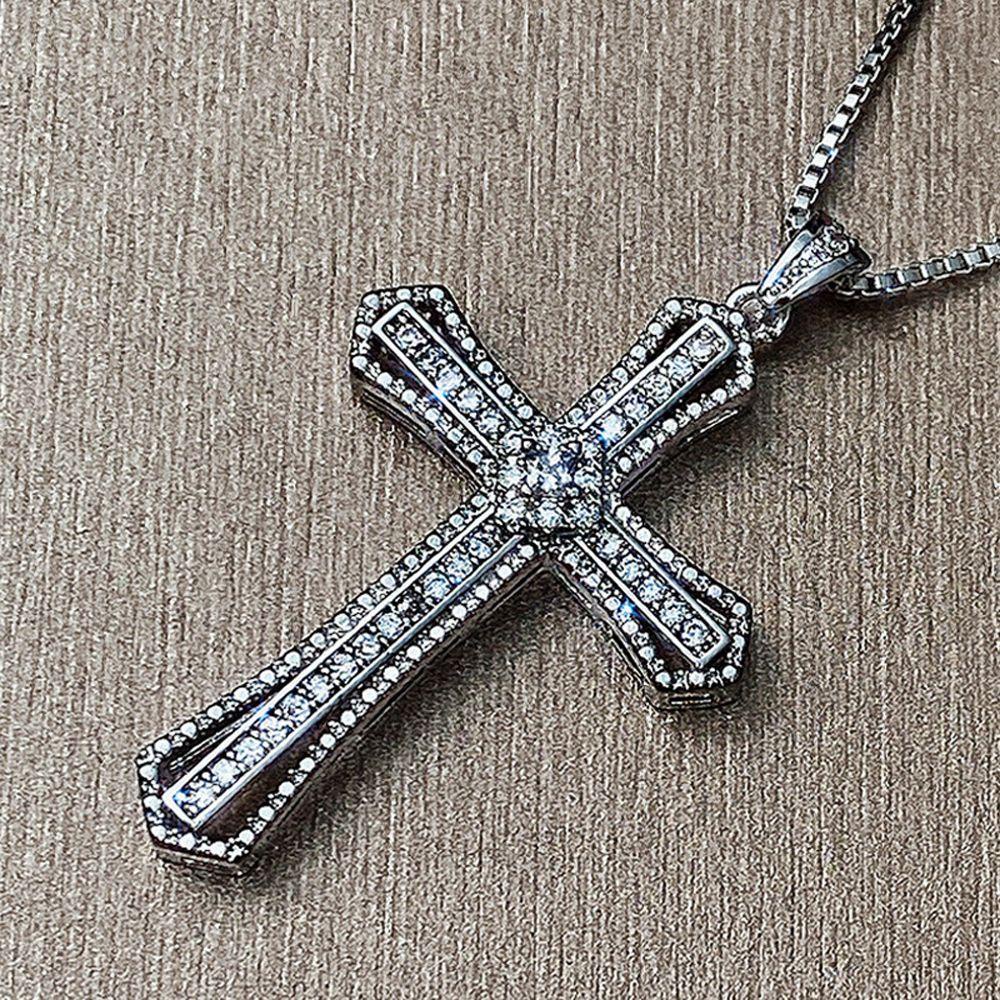 Mxbeauty Gaya Korea Kalung Hiphop Klasik Liontin Mewah Warna Silver Zirkon Salib Klavikula Rantai