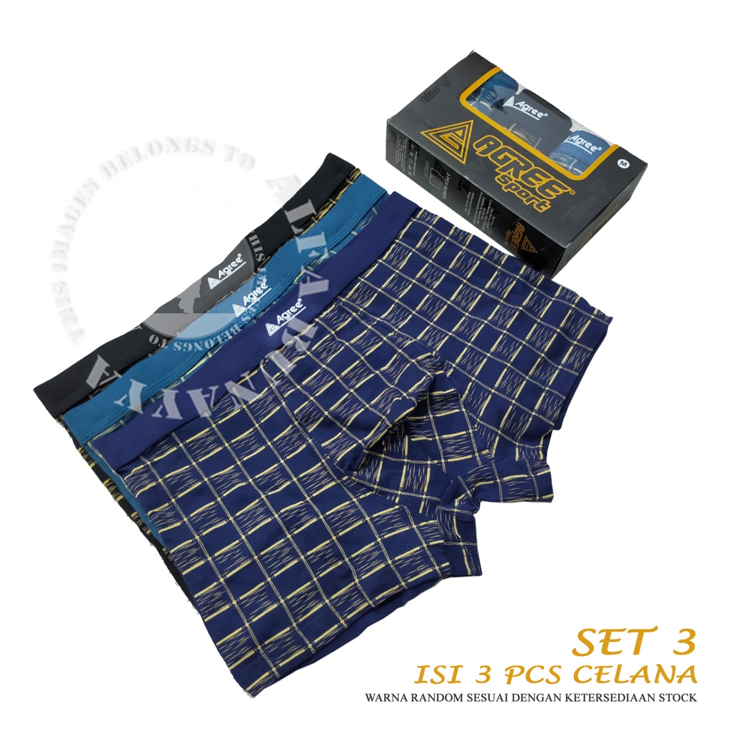 3 Pcs Celana Dalam Pria AGREE SPORT BOXER CD Underwear Pakaian Dalam AB12AGS34