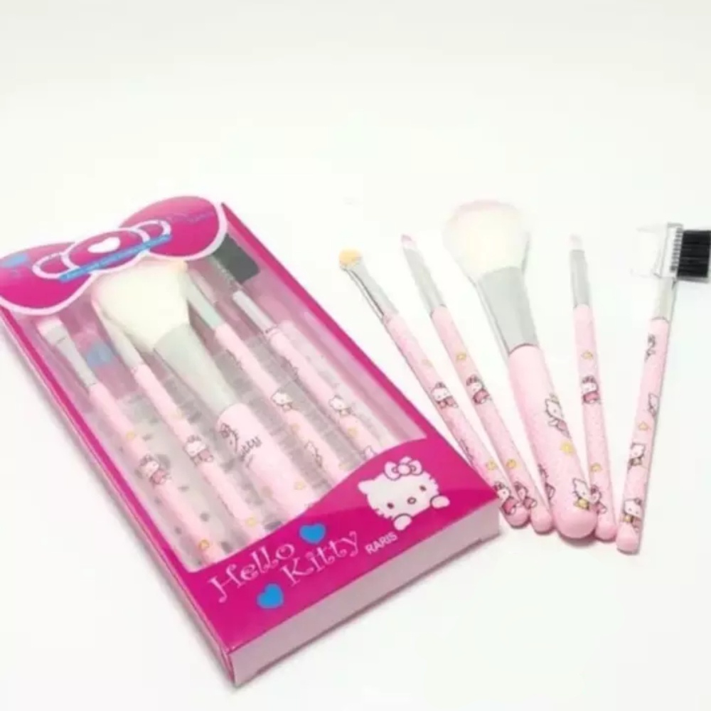 Kuas Makeup Brush isi 5 Pcs Hello Kitty Kotak Mika Transparant