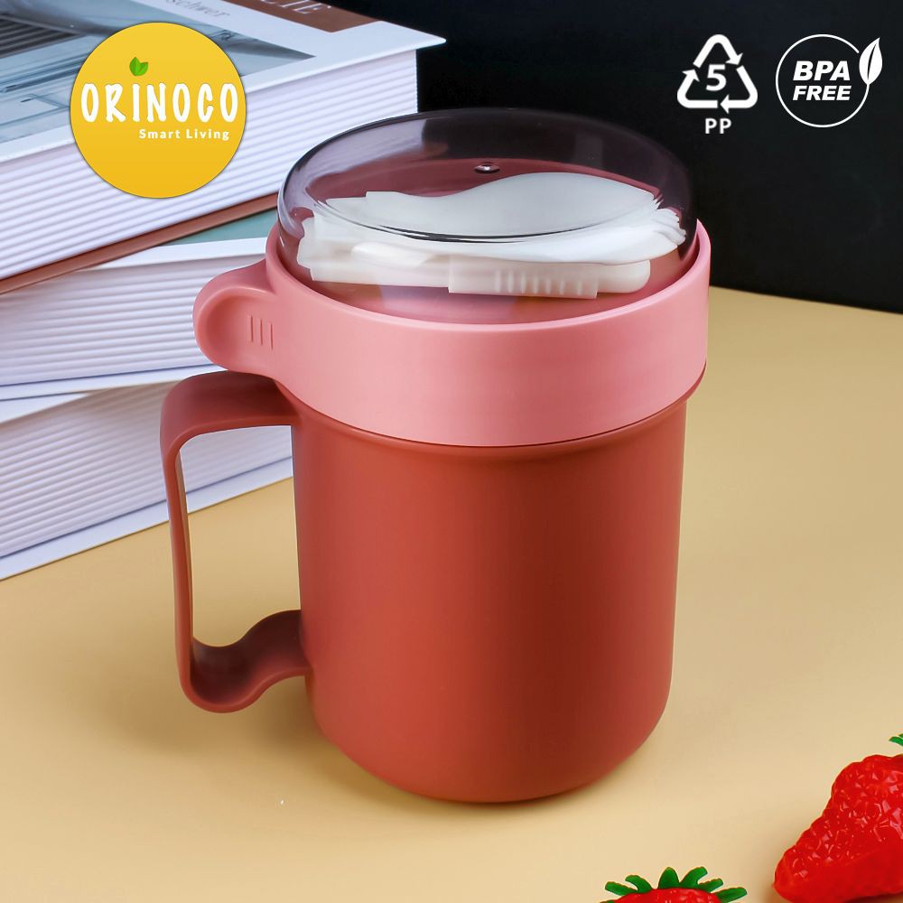 Gelas Mug Plastik Bpa Free OR 0238 Anti Tumpah / Free Sendok Lipat Praktis
