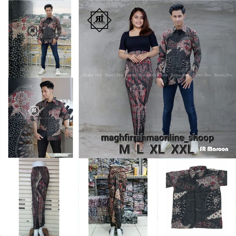 COUPLE KEMEJA BATIK DAN ROK MOTIF SR MAROON/SARIMBIT BATIK/BATIK KEBAYA/BATIK