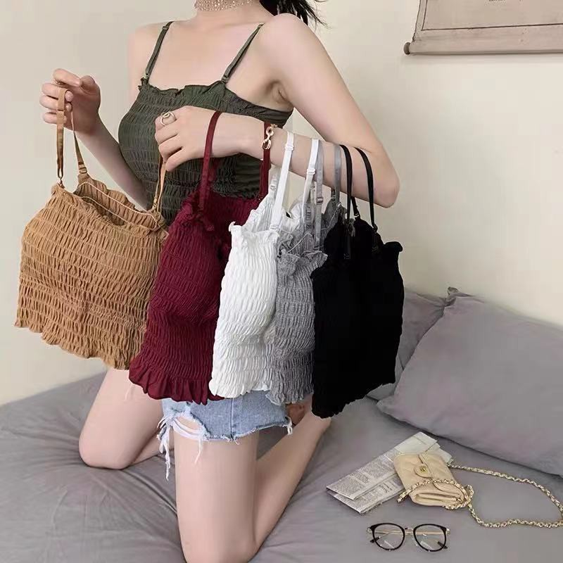 Korean Wrinkle tube Top Tanktop Kemben Bralette include Padding-1