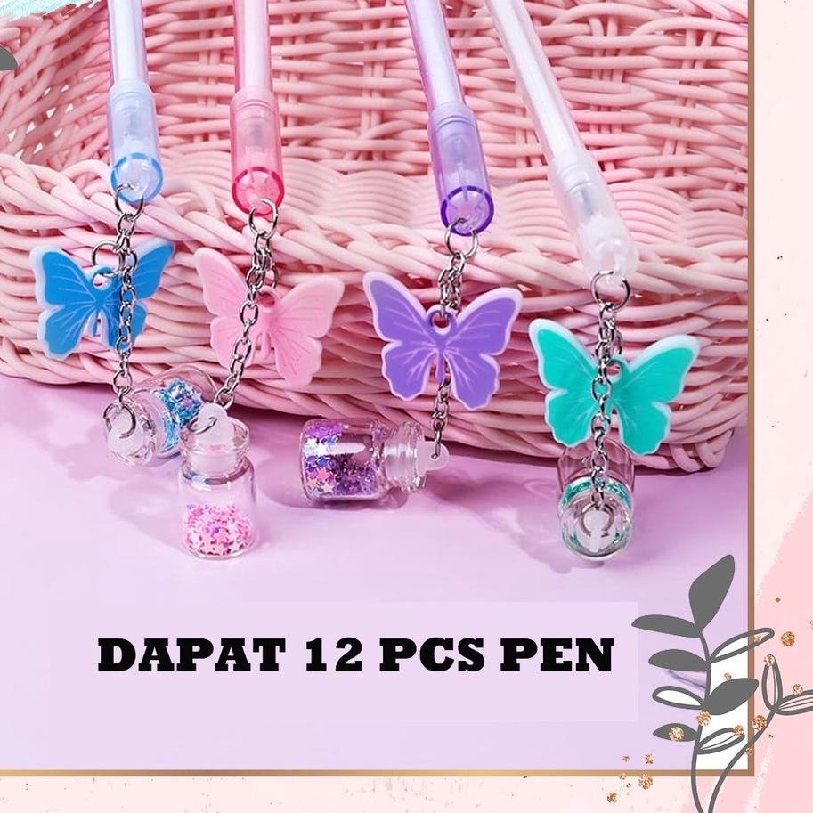 

Miliki - SELUSIN PULPEN KUPU KUPU BOTOL GLITTER ISI 12 PCS PEN GEL KARAKTER UNIK LUCU PENA 한