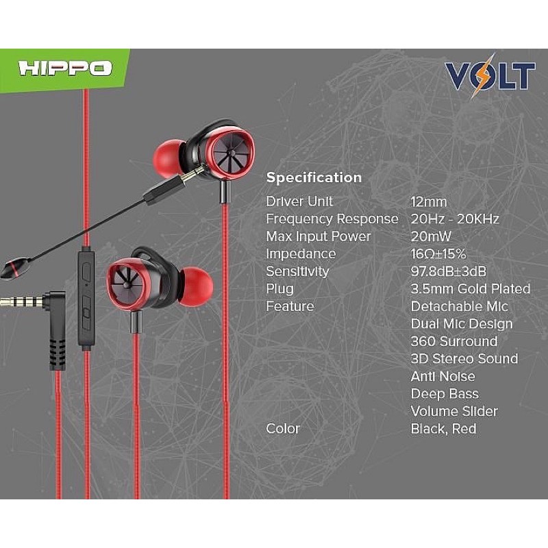 HIPPO HEADSET WIRED GAMING VOLT EARPHONE