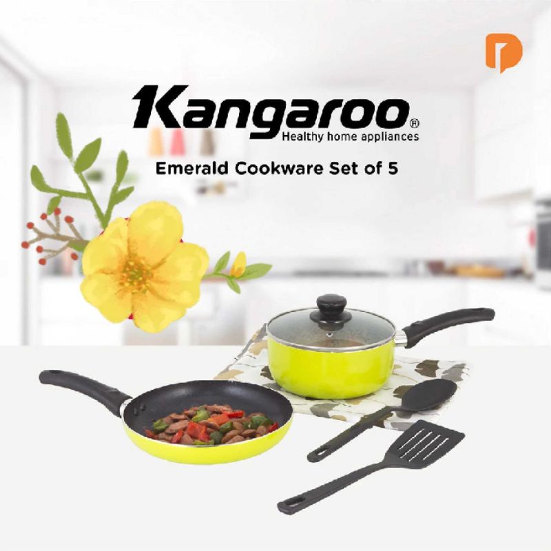 Kangaroo Emerald Cookware set 5 Panci Set of 5 Sauce Pan 18cm fry Pan 22cm dan Spatula