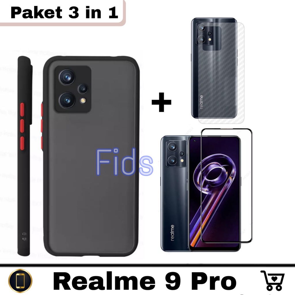 Paket 3in1 Case Realme 9 Pro Case Aero Free Anti Gores Layar &amp; Garskin Carbon | Case Dove