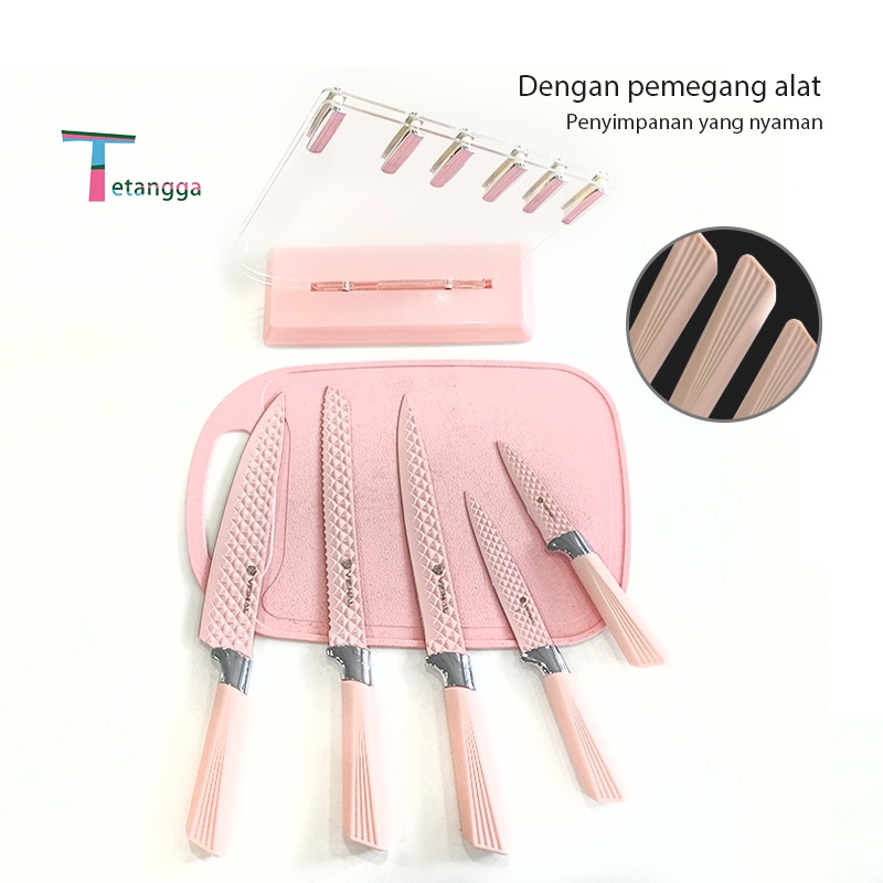 6 Pcs Pisau Set  Paling Tajam Cookware Kitchen Knife Set Diamond Non-Stick Coating - Original