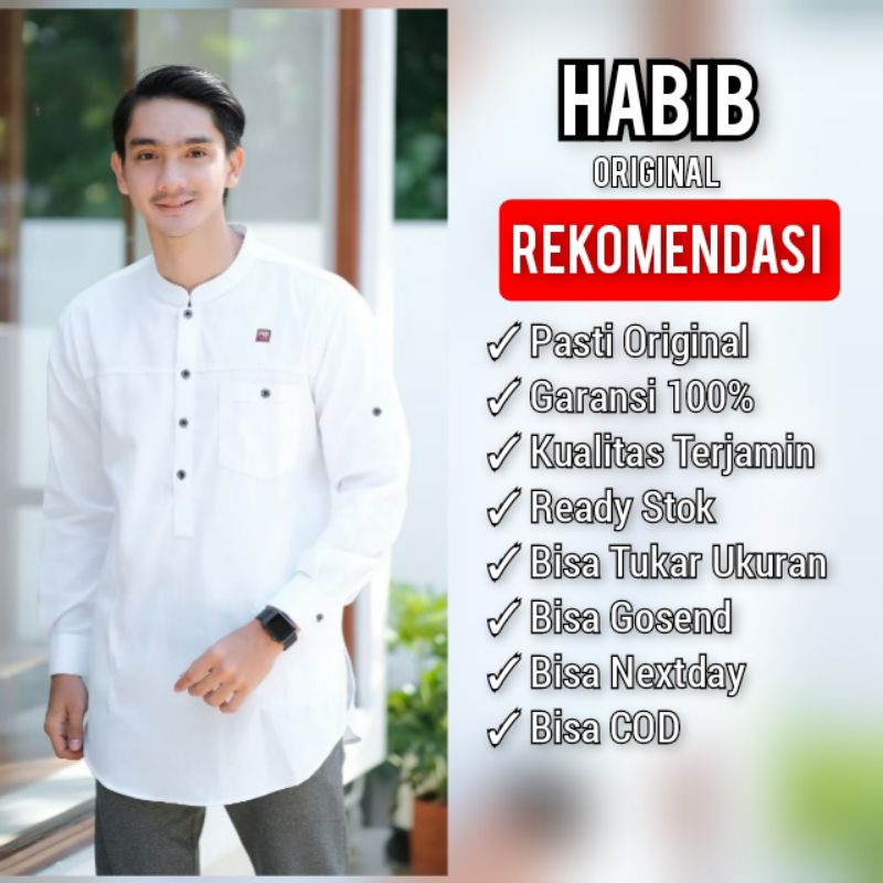 HABIB MUSLIM KURTA ORIGINAL Koko kurta baju muslim pria lengan panjang warna putih seri art HMTP02