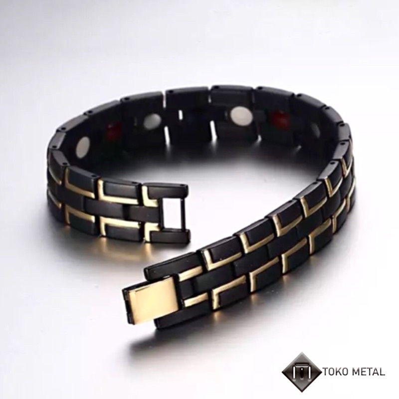 Gelang Bio Magnetic 100% Titanium Kualitas Tinggi  Warna Black Gold [Toko Metal]