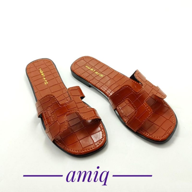 Slip Sandal Wanita Flats Croco H Teplek  kekinian