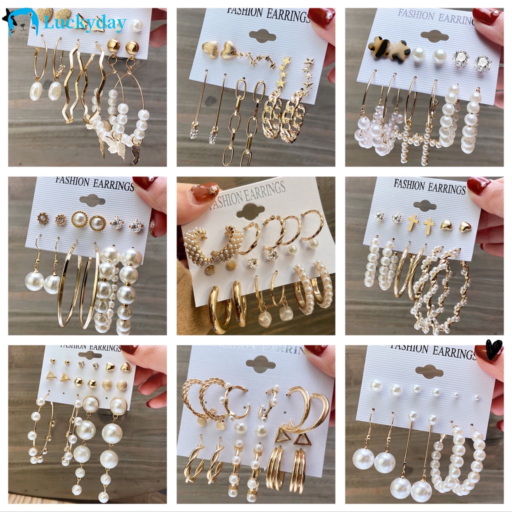 YEEZII Set Perhiasan Anting Drop Bentuk Kupu-Kupu Geometris Aksen Mutiara Warna Emas Gaya Korea Untuk Wanita