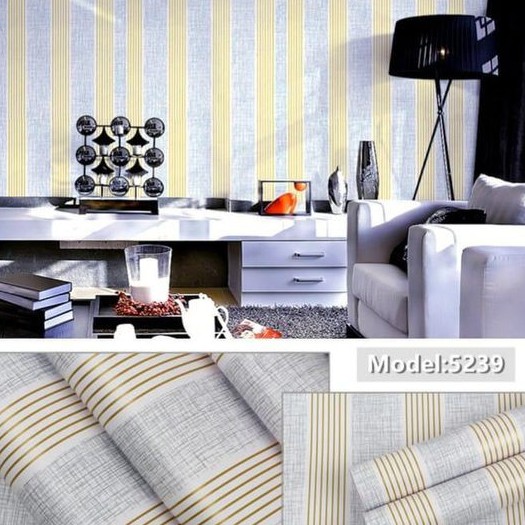 Wallpaper Sticker Dinding Garis Emas Abu-abu 45cm x 10m