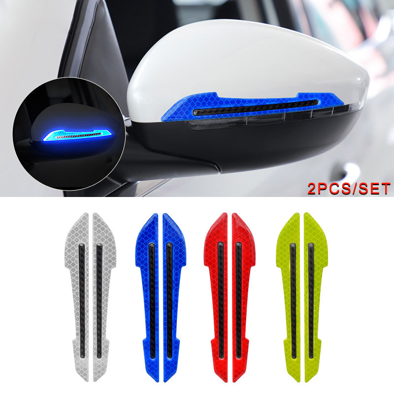 1Pair Car Rearview Mirror Reflective Sticker/Warning Safety Mark Trim Anti-Collision Strip/Universal Exterior Carbon Fiber Tape Accessories