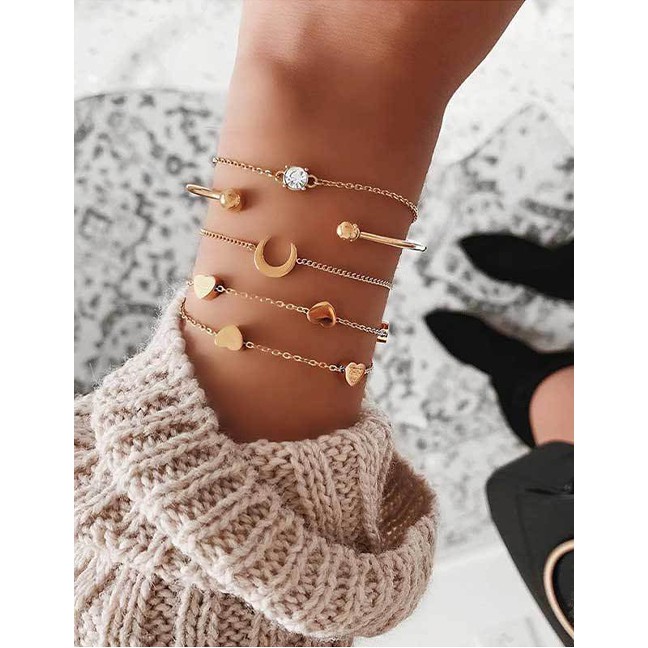 LRC Gelang Tangan Fashion Gold Love Multi-layer Bracelet D07516