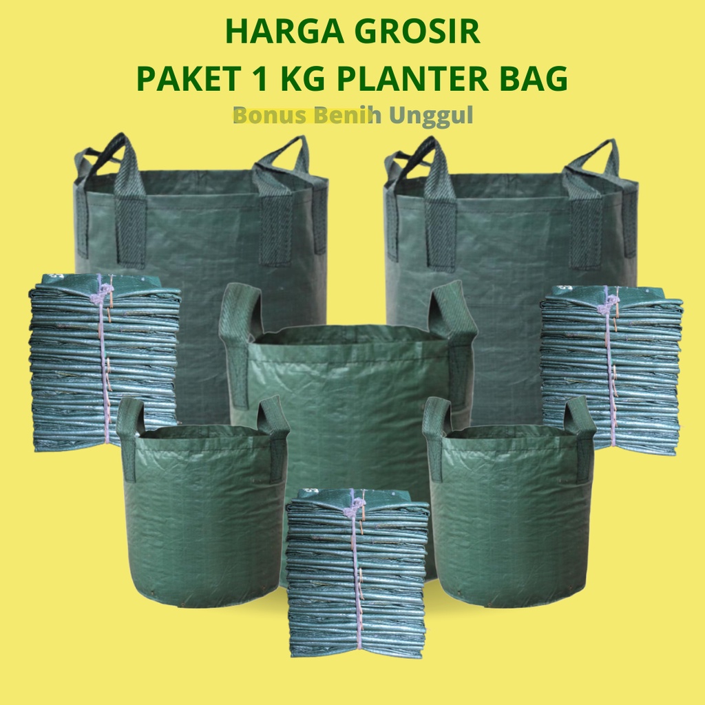 Paket 1 Kg Planter Bag Hijau Ukuran 15 Liter 25 Liter 35 Liter 50 Liter 75 Liter 100 Liter 150 Liter