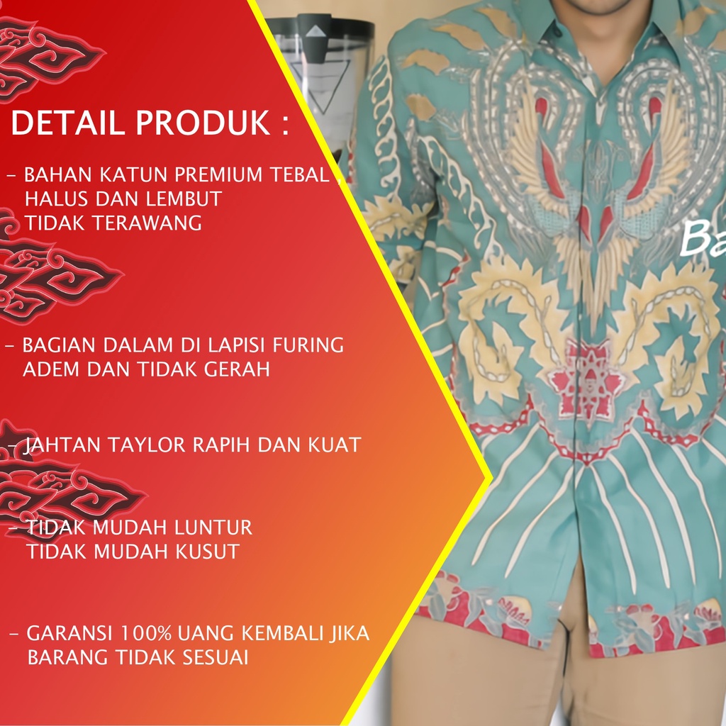 BAJU BATIK PREMIUM PRIA LENGAN PANJANG REGULAR MODERN KEMEJA BATIK KEKINIAN BATIK ALUNA PCW 116