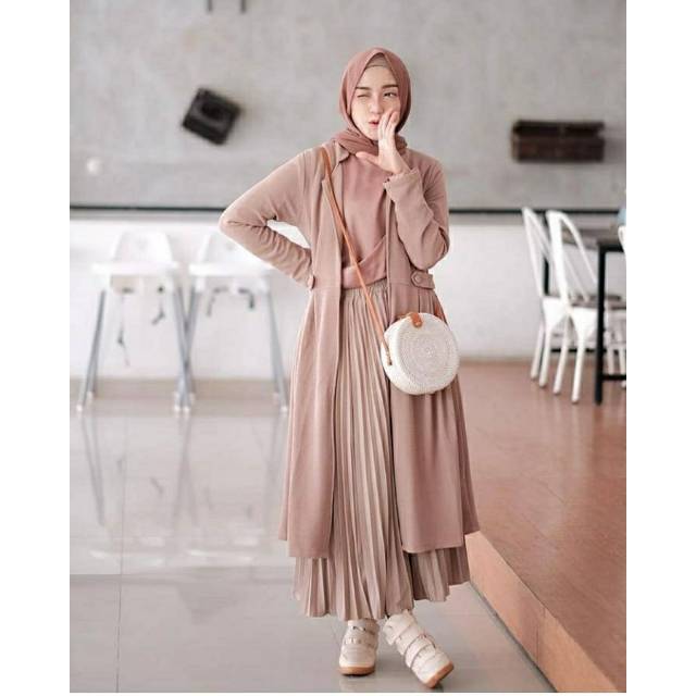 Vika Set, SETELAN KARDIGAN &amp; ROK PLISKET BAHAN CARDY WAFFLE ROK PLISKET PREMIUM CANTIK TERMURAH OOTD MODIS