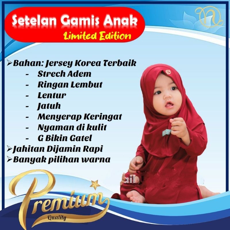 PAKAIAN MUSLIM ANAK + KERUDUNG / GAMIS KERUDUNG PEREMPUAN WANITA / PEREMPUAN POLOS MURAH TERBARU