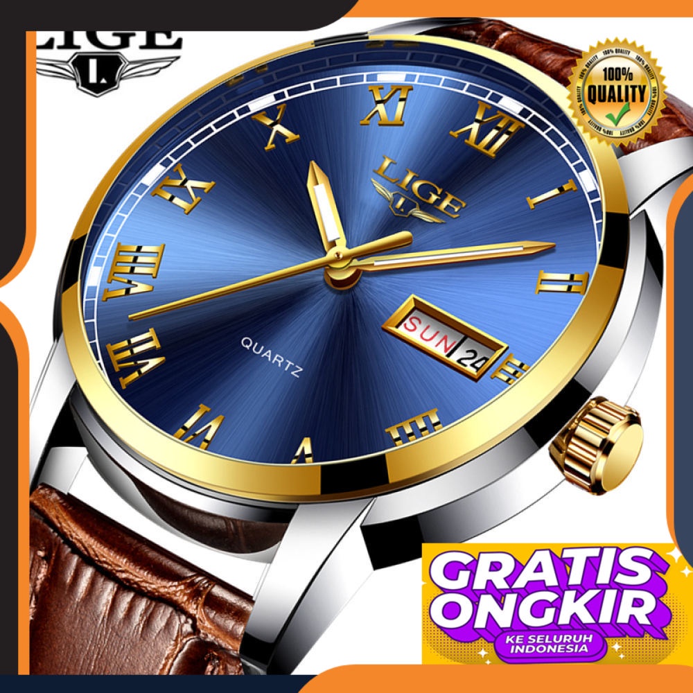 Jam Tangan Pria Sporty LIGE Analog Man's Hand Clock, Casual Arloji Water Calendar Automatic Quartz S