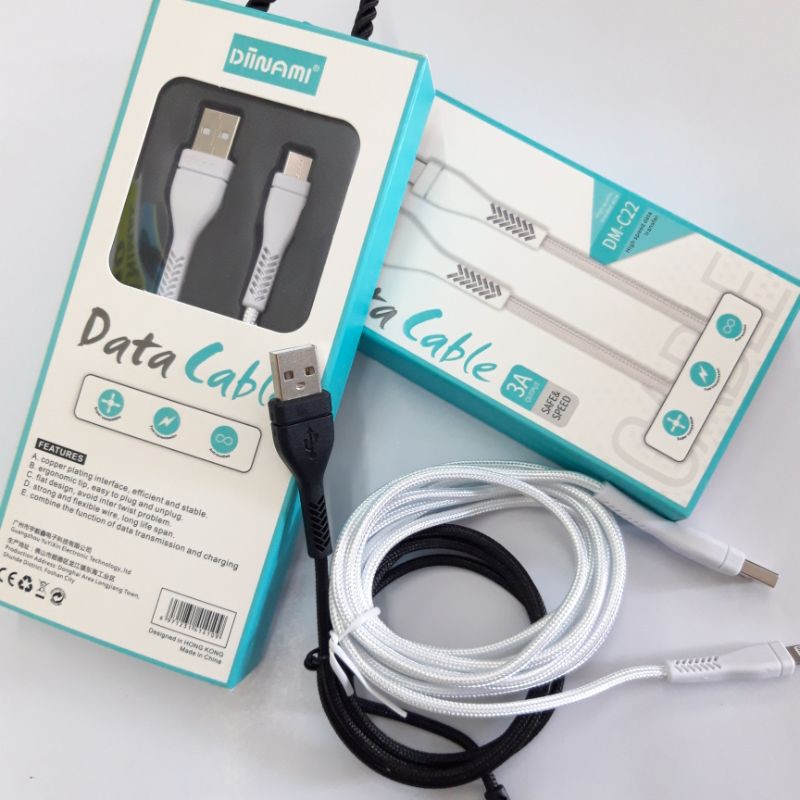 Kabel Diinami tali sepatu kualitas premium fast charging 3A garansi DM-C22 DM C22 Kabel 2 Meter