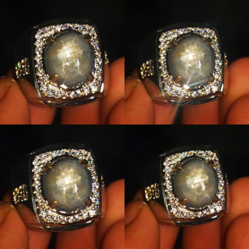 Batu cincin permata sapphire Ceylon star oval cabochon